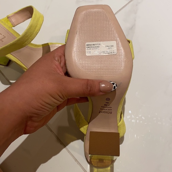 Schutz Saira Suede Neon Clear Lucite Block Heel - Picture 5 of 6